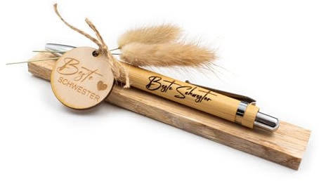 VmG-Store Holz Kugelschreiber als Geschenkidee zum Muttertag Mama Vatertag Geburtstag Papa Oma und Opa Arbeitskollege Freundin Freund (Ohne Wunschname, 05 Beste Schwester)