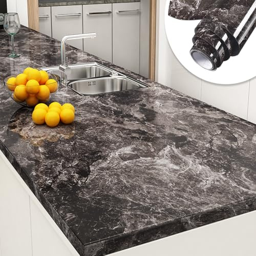 Yenhome Möbelfolie Selbstklebend Marmor Schwarz Klebefolie Küche 60x300cm | Klebefolie Möbel Selbstklebende Folie Arbeitsplatte Küche Marmoroptik Folie für Möbel Schrank Tisch Wasserdicht Badezimmer