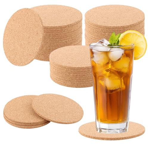LDHHYH 50 Stück Korkuntersetzer Rund, Kork Untersetzer 10cm Hitzebestaendig, 0,3cm Dicke rutschfeste Korkuntersetzer, opfuntersetzer für Kaffee, Tee, Wasserkocher