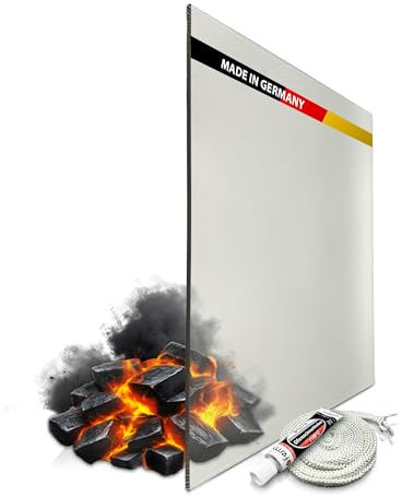 ROBAX Premium Kaminglas 5mm von Schott – Kaminscheibe/Ofenglas individuell nach Maß – Feuerfestes Glas bis 800°C als Ofenscheibe Ersatz für Kaminofen – Optional mit Ofendichtschnur & Kleber