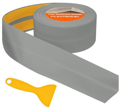 flintronic Sigillante Impermeabile, 5m*60mm Battiscopa Morbido PVC Sigillante Autoadesivo Nastro, Impermeabile, Antiolio e Antimuffa Utilizzato per Piastrelle da Cucina/Bagno, Mobili, ecc (Grigio)