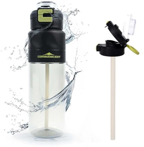 Combo Delight Trinkflasche 1050ml mit Strohhalm,2 Trinkmodi,Auslaufsicher Wasserflasche,BPA-Frei,Trinkflasche Spülmaschinenfest,Einhandöffnung - Sportflasche für Gym,Outdoor,Arbeit
