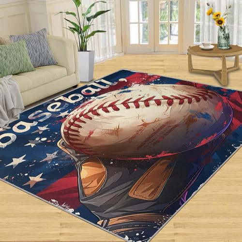FIEMAR Baseball Bath Mat, Vintage Baseball League Equipment USA Bat Fielding Sports Theme, Bathroom Decor Mat with Non Slip Backing for Kitchen Backyard Hallway
