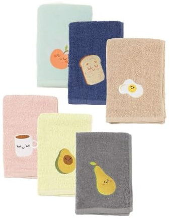 Paño de Cocina Bordado, Absorbente y Resistente, Diseño Elegante para Cocina, Juego de Trapos Suaves, 50 x 50 cm, Pack 6 Unidades (Multicolor)