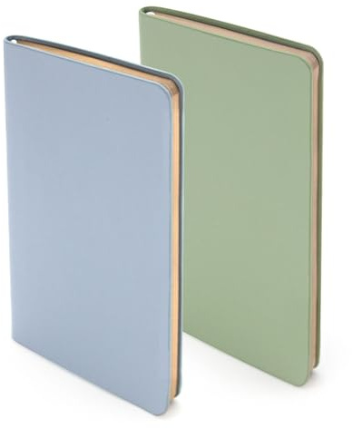 WETLOTE Taschen-Notizbuch Set A6 8x14cm, 2 Stück Softcover mit Goldschnitt, Lederoptik, 55g Premium-Papier, Liniert & Kariert, 58 Blatt, Mini Tagebuch Planer, Grasgrün + Hellblau