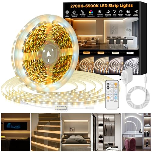 15M LED Streifen mit RF Fernbedienung, 2700K-6500K Warmweiß-KaltesWeiß | Dimmbar 900LEDs Super hell LED Strip, Schneidbare 24V LED Lichtband, Selbstklebend DIY Flexible Lichtleiste für Party Heim