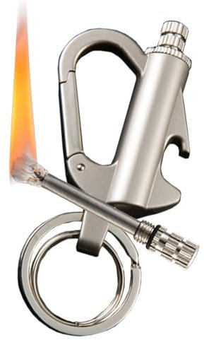 Briquet porte-clés, briquet à kérosène rechargeable permanent et illimité avec décapsuleur porte-clés multifonction, idéal for l'extérieur, le camping ou comme cadeau(Silver)