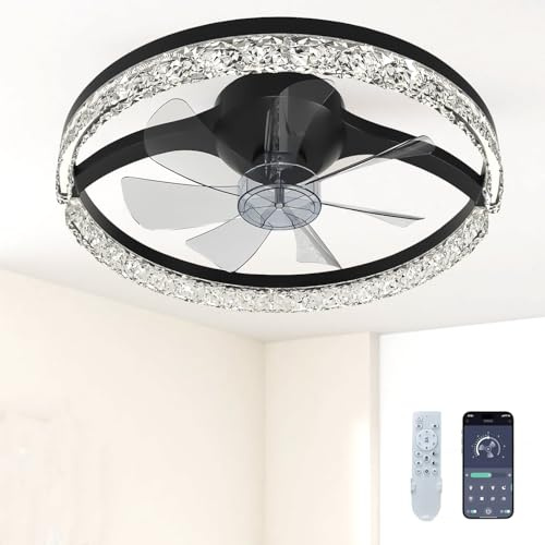 MENQANG Ventilateur de Plafond 20 Surbaissé avec Lumière & Télécommande | 6 Vitesses, LED à Température de Couleur Réglable (3000K-6500K) pour Chambre, Chambre d'Enfant, Salon