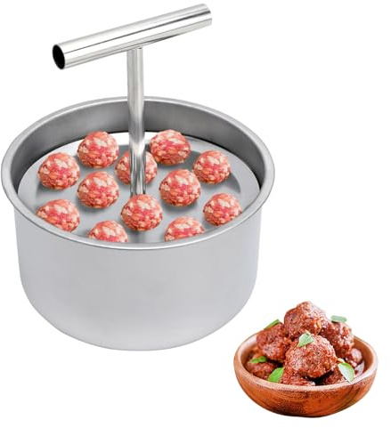 KQDRAVINE Fleischbällchen Former aus Edelstahl, 12 Löcher, Antihaft Hackbällchen Presse, Manuell, für Fleischklöße und Garnelenbällchen, L