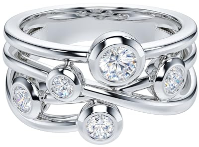 Genuine Moissanite Sterling Silver Bubble Cocktail Split Interlaced Vine Shank Fashion Anniversary Promise Ring Wedding Band (R)