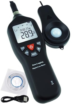 Luxmètre Numérique, Luxmètre, luxmètre 0-200000, photomètre avec fonction d'enregistrement des données, capteur détachable, rétroéclaira, grand écran, luxmètre pour le jardin, l'intérieur, la photogra