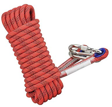 WOTZOV Kletterseil Orange 10 mm Outdoor-Sicherheitsseil, Kletterseil, Hochleistungsseil, mit 2 Karabinern, für den Einsatz im Freien, Notfallüberleben, Camping, Jagd, Angeln, FL,Orange 80m