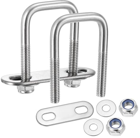 METALLIXITY U Bolts 4Set (M6x25x50mm), Square U Bolt Kits 304 Stainless Steel with Nylon Lock Nut Washers Plates - for Construction, Pipe, Trailer, Automotive, Leaf Spring Fastener