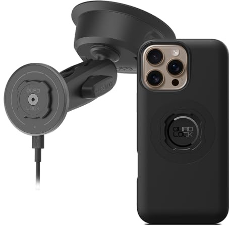 Quad Lock Heavy Duty Suction Car Phone Mount with MAG Phone Case and MAG Wireless Charging Head for iPhone 16 Pro Max