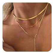MUCCA 3pcs Kette Gold Damen Verstellbare Goldkette Damen Elegante Layering Halsketten für Frauen Dicker Schlange/Perlen/Y Gold Kette Wasserfest aus Vergoldetem Boho Schmuck