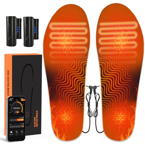Heated Insoles, Rechargeable Foot Warmer with Battery, Plantar Fasciitis Insoles, Heavy Duty High Arch Support Orthotic Insoles for Plantar Fasciitis Pain Relief, Control Temperature, for Men Women, L