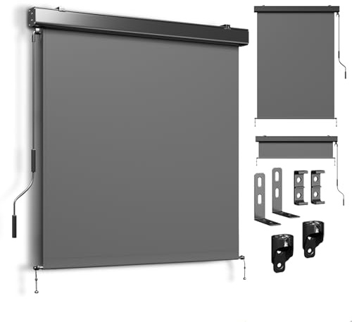 UDPATIO Vertikal markis utomhus 160 x 250 cm, balkong insynsskydd, markis med handvev, utomhuspersienn väderbeständig, solskydd, 280 g/m² balkongrullgardin av aluminium för terrass, grå, vattentät