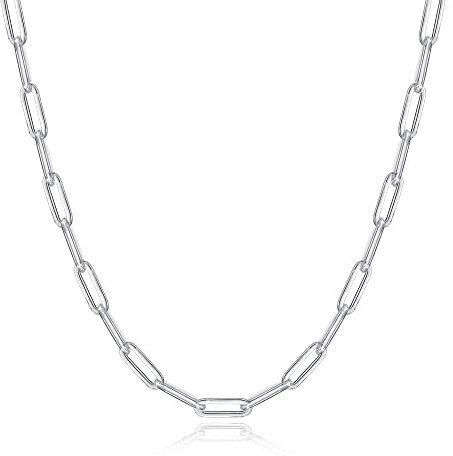 925 Sterling Silber Verschluss 4 mm Büroklammerkette für Damen Herren Halskette 16, 18, 20, 22, 24, 26, 30 Zoll