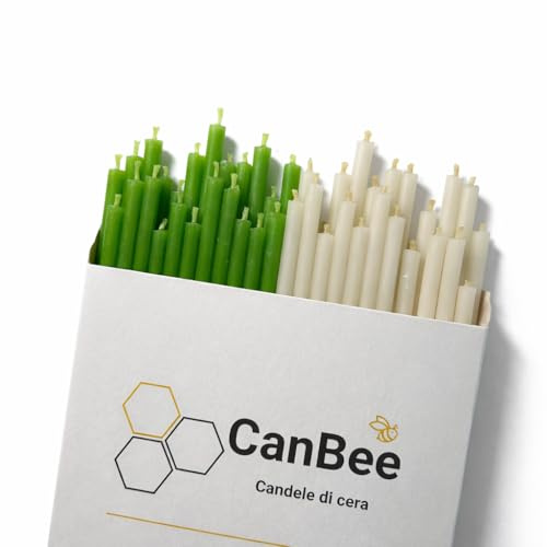 50 Candele Sottili Verdi e Bianche – Crescita e Prosperità in Cera d’Api 100% Naturale 16cm x 5mm, 40 Minuti Senza Fumo e Senza Gocciolamenti – Ideali per Rituali di Prosperità e Meditazione - CanBee