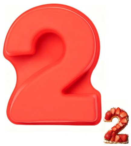 Sxingh Moule Number Cake Chiffre 2, Grands Moules à Gâteau 3D en Silicone, Antiadhésifs Moule à Gateau Pour Anniversaire, Mariage, Jubilé