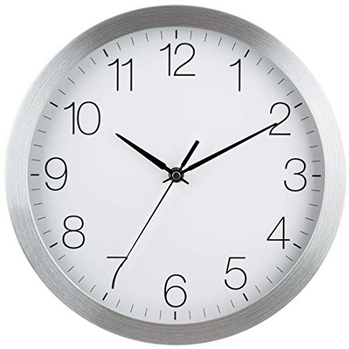 Eurotime Funkwanduhr, 30 cm, Aluminiumgehäuse, Echtglas, klares 12-Zahlen Zifferblatt, automatische Zeitein- und Zeitumstellung von Sommer- und Winterzeit, Schwarze Sekunde, wandanliegend, 56130-07