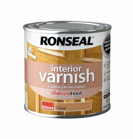 Ronseal RSLIVGCL250 Interior Varnish Quick Dry Gloss Clear, 250 ml | Fast-curing protective coating with enhanced abrasion resistance, touch dry in approximately 20 minutes.