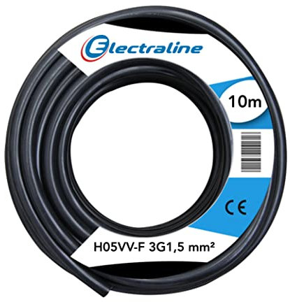 Electraline 11761 Cavo per Prolunghe Sezione 3G1.5 mm, Nero, 10 m