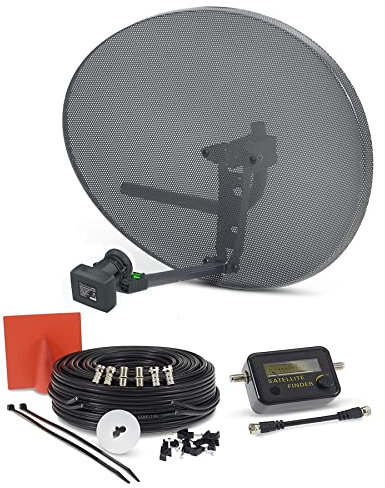 SSL Satellites Zone 2 Satellite Dish Quad LNB + 50 Meter Black Twin Cable FTA Signal Pointer Satellite SKY, SKY+, HD, Freesat TV Signal Finder Caravan Motorhome Satellite System Box Kit