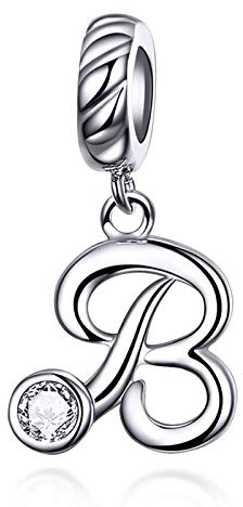 LaMenars 925 Sterling Silber A-Z Buchstaben Charms Dangle | Initial Alphabet Anhänger mit Zirkonia, passt Europa Charm Armband Halskette Geschenke für Frauen