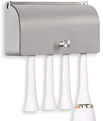 Zahnbürstenhalter, 304 Edelstahl Staubdicht an der Wand Selbstklebende Zahnbürste Aufbewahrung Organizer Stand Rack(Silber, 4 Schlitzen)