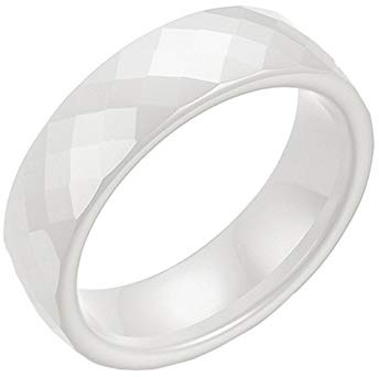 PAURO Joyería Alto Pulido Clásico Diseño Compromiso Boda Banda Anillo Mujer Hombre Cerámico 6MM Blanco Tamaño 19