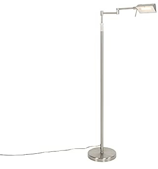 Qazqa led Design Stehleuchte, Stehlampe - Notia - Silber Farbe, inkl. 12W integrierter LED, 2700K, warmweiß, dimmbar, 146cm, Ideal als Küche lampe, Schlafzimmerlampe und Wohnzimmerlampe