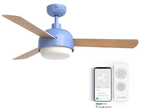 UNIVERSALBLUE Ventilador de techo con luz LED y WiFi | Color azul | Silencioso con Motor DC | Control por App, Alexa, Google Assistant y mando a distancia | 6 Velocidades | Aspas Reversibles
