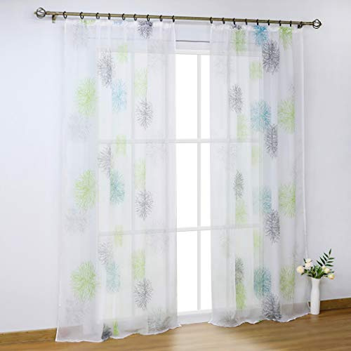 SCHOAL Gardinen, Gardinenschal mit Kreis Muster, 1 Stück BxH 140x245cm Blau | Transparente Vorhang mit Kräuselband, Voile Fensterschal, Modern Dekorgardine