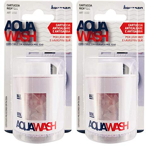 AQUASAN Cartuccia Ricambio per Aquawash - Filtro Anticalcare Per Lavatrice Lavastoviglie in Polifosfato Protegge i Tuoi Elettrodomestici Filtra Sabbia e Terra Evita Formazione di Calcare (2 pezzi)