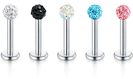 Briana Williams Chirurgenstahl Lippenpiercing Stecker 10mm Labret Tragus Helix mit Kristall Nasen Ohr Piercing Set