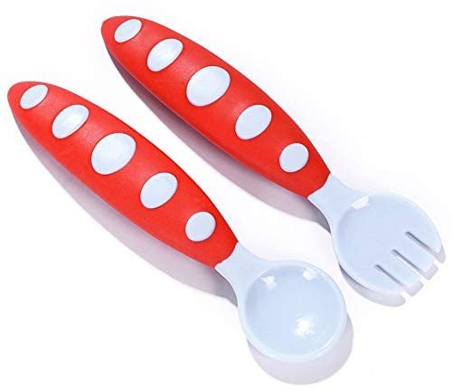 Quesuc Baby Utensilien Löffel mit Reisekoffer,Löffel Gabel Set für Kleinkind Babys Kinde,Griff HitzebestäNdig Biegsamen Weich, perfekte selbstlernende Lernlöffel (1 Löffel 1 Gabel)