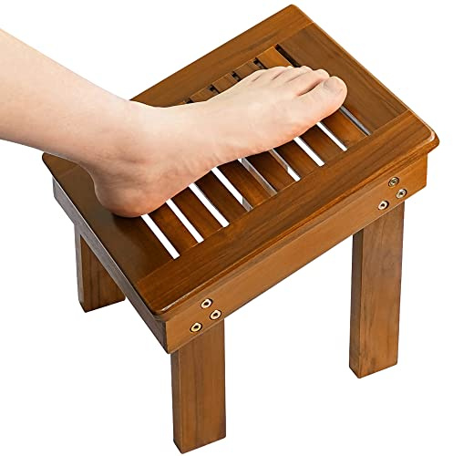 Utoplike Duschfotspall i teak för rakning av ben, Robust duschfotstöd för duschrakning, Duschfotsteg i trä för badrum