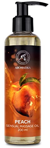 Sinnliches Massageöl Pfirsich - 200 ml - Körperöl mit Mandelöl Traubenkernöl und Macadamiaöl - Essbar - Verzehrbar - Natürlich - Kissable Massage Öl - Massageöl für Paare - Liebesöl