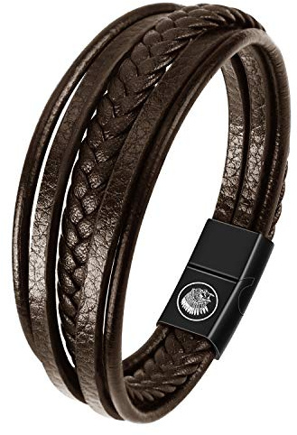 Casisto.J Lederarmband Herren Armband Herren Männer Leder Edelstahl Gravur Schwarz Geflochten mit Magnet Verschluss