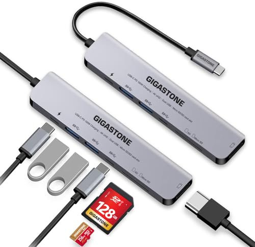 [Hub USB C] 2-Pack GIGASTONE 7 en 1 Multiport Adaptateur pour iPad, MacBook Pro Air avec 4K HDMI Splitter, PD 100W Alimenté, Lecteur de Carte SD MicroSD, Dongle pour iPhone 15, chromebook, Surface
