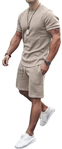 amropi Herren Sportanzug Jogginganzug 2 Teile Sommer Trainingsanzug Kurzarm Kleidung Set