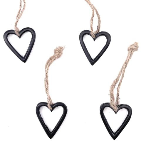 Marzoon 4X Metall Anhänger Herz 4,5 x 5cm - Offene schwarz lackierte Metallherzen zum Hängen - Vintage Deko für Geschenke - Mini-Deko - Mitbringsel