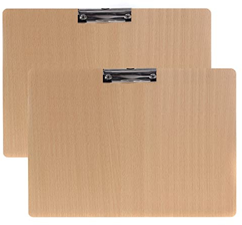 2 Pièces En Bois Porte-bloc A3 paysage avec Pince, très épais 4mm, Clip Planches pour Papier d'écriture Memo des Dossiers, Planchettes à Pince Idéal pour le Travail Quotidien, Lot de 2, TKD8009-A3-2X