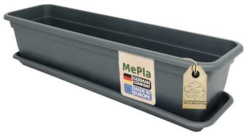 MePla - Balkonkasten Balcony 60 cm + Untersetzer - Anthrazit - Blumenkübel - Pflanzentopf - Pflanzenkasten aus wetterfest UV-beständigem Kunststoff