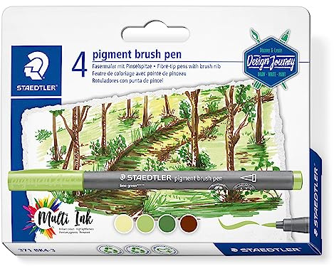 STAEDTLER Pigment Brush Pen 371 – 4er Set, Design Journey | Pinselspitze, Multi Ink Tinte, lichtbeständig & wasserfest – für Erwachsene – Art.-Nr. 371 BK4-3