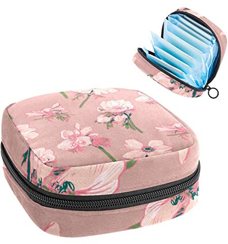 Blooming Floral Pink Hintergrund, Perioden-Tasche, Tampon-Aufbewahrungstasche, Tampon-Halter für Geldbörse, femininer Produkt-Organizer, Mehrfarbig, 4.7x6.6x6.6 in/12x17x17 cm