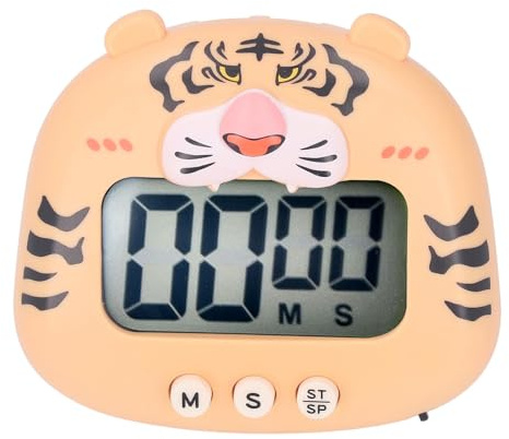 Luqeeg Cute Animal Kitchen Timer for Cooking Baking Sport Game, Cartoon Countdown Timer, Tiger Cartoon, TLCD Screen, Digital Timer for Kids, 10cmx10cm