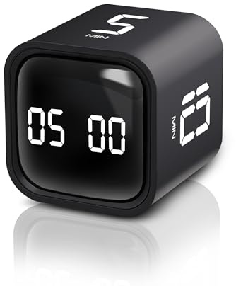 VEWINGL Cube Pomodoro Timer, 5/10/30/60 Minuten und benutzerdefinierter Countdown, Produktivitäts-Timer, Pause und Fortsetzung, leise, vibriert und Einstellbarer Soundalarm für Aufgaben, Arbeit