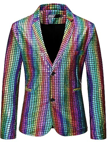 Costume da Discoteca da Uomo Anni '70 - Giacca Lucida con Paillettes per Abito da Ballo da Discoteca - Attraente Giacca da Discoteca con Glitter, Giacca da a Due Bottoni, Blazer da